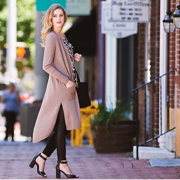 H by Halston Sweaters - H by Halston Open Front High Low Duster Cardigan Long Sleeve Heather Iron Taupe